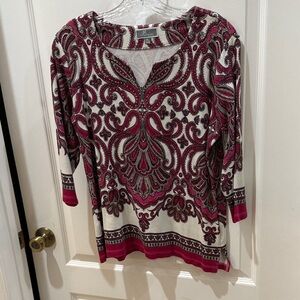 JM Collection Red and Cream Paisley Blouse